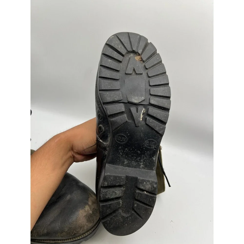 Vintage 90s Military Jungle Boots Black Leather Olive Canvas Panama Sole Size 10
